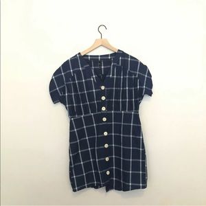 Zara Blue Plaid Asymmetrical Hem Shirt Dress
